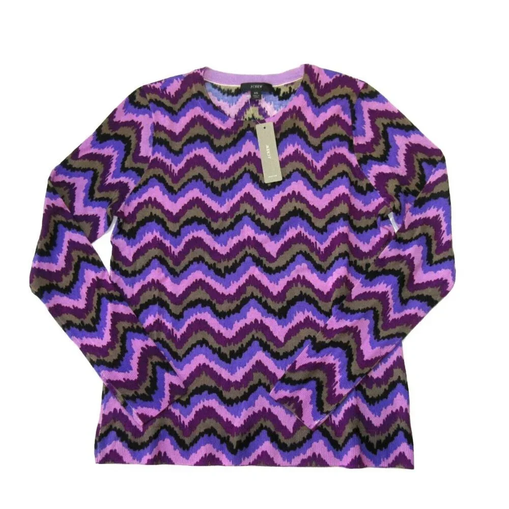 NWT J.Crew Tippi Pullover in Purple Chevorn Merino Wool Knit Sweater XS